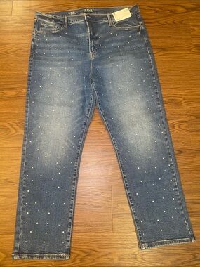 a.n.a Dark Blue Studded Cropped Jeans